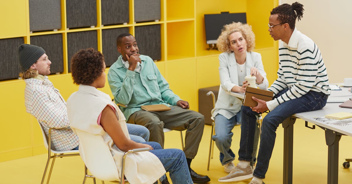 a diverse group of coworkers engaged in a creative brainstorming session in a modern office