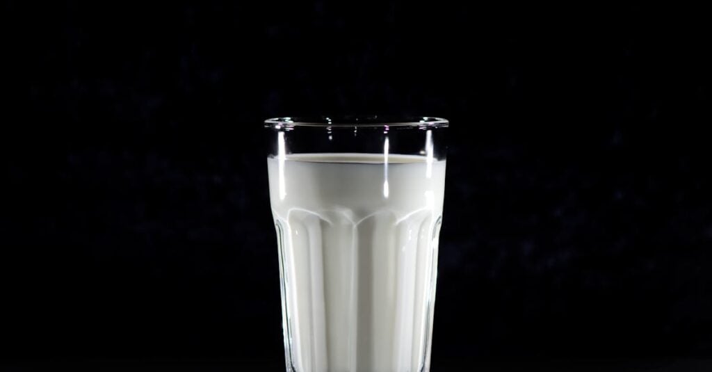 a glass of fresh milk against a black background emphasizing simplicity and nutrition