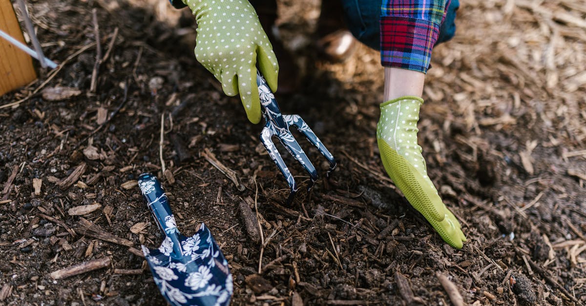 a person wearing gloves using garden tools in soil for planting