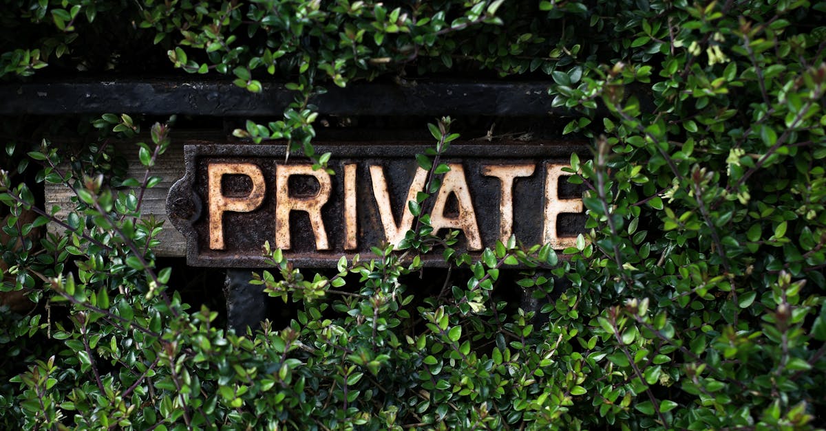 a rustic private sign nestled within lush green foliage suggesting seclusion