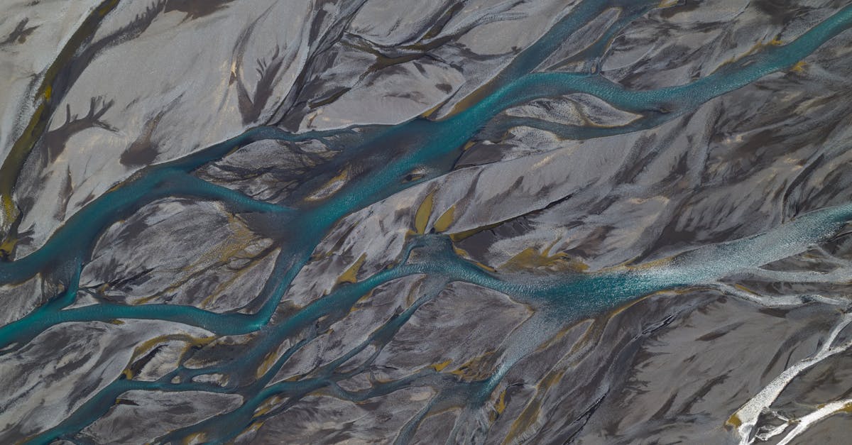 aerial view of river branches over sandbanks creating natural abstract patterns in earthy tones