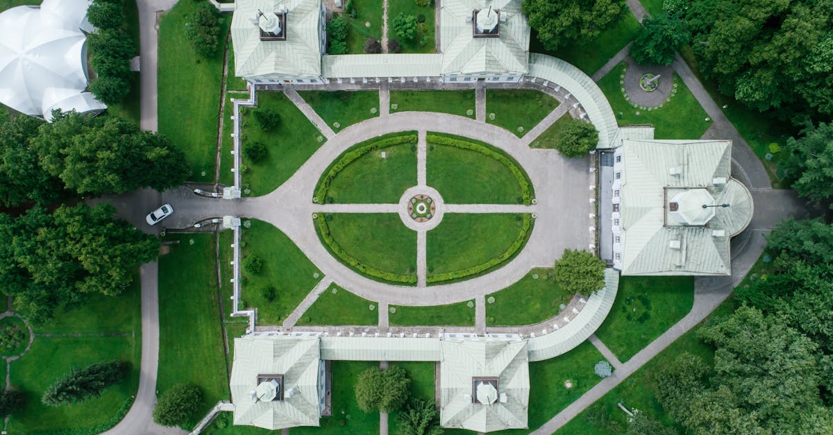 beautiful aerial view of a historical estate s perfectly manicured gardens and pathways