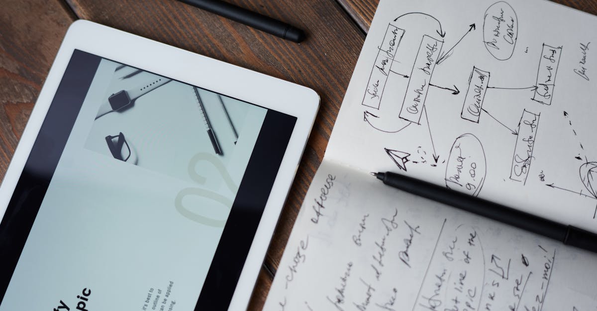 digital and handwritten brainstorming tools on a wooden desk ideal for business and study contexts 2