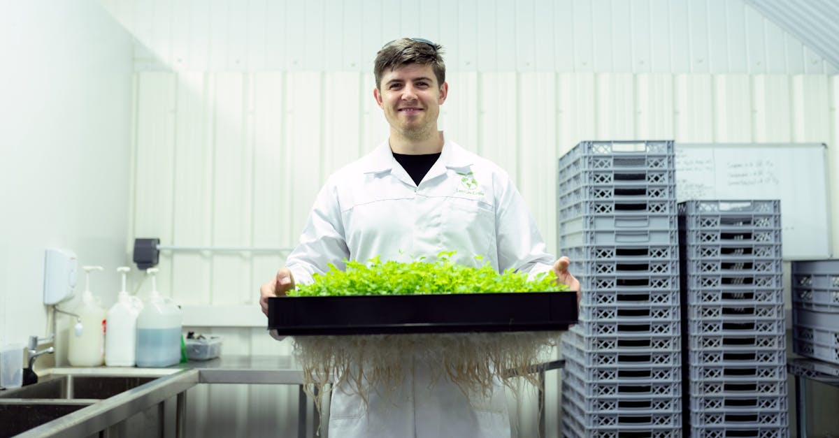 scientist in a laboratory holding a tray of hydroponic plants showcasing sustainable agriculture 1
