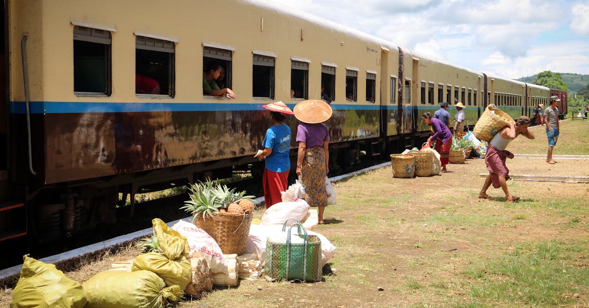 vendors and villagers exchange goods near a train in hsipaw showcasing myanmar s rural market life