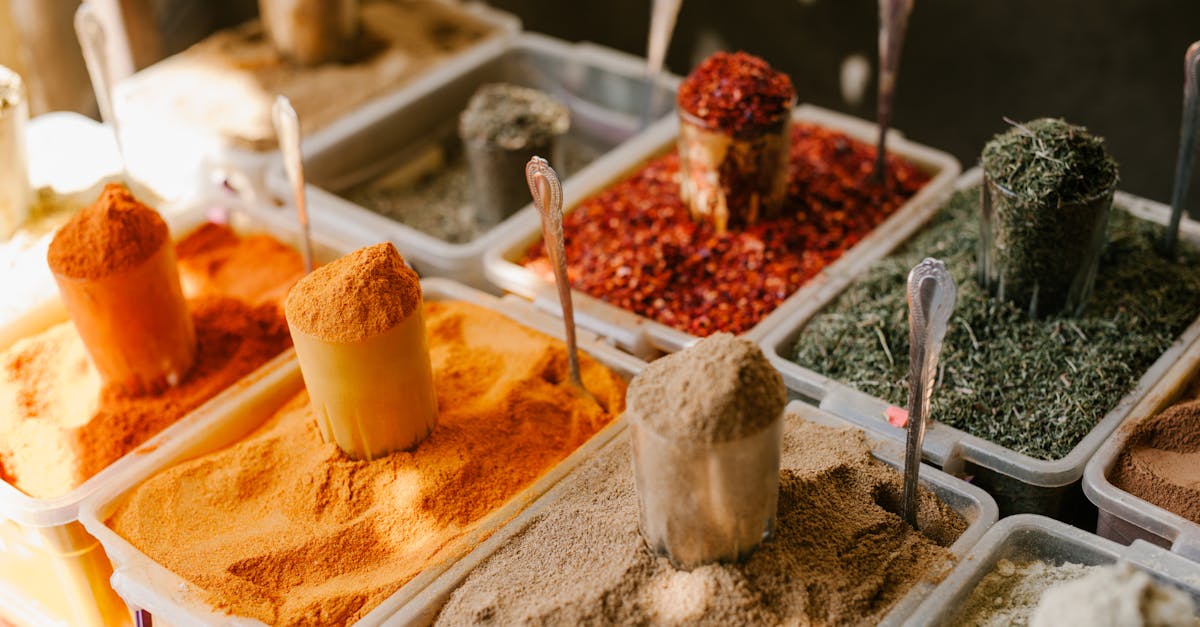 vibrant selection of spices in containers at a georgian market showcasing diverse flavors