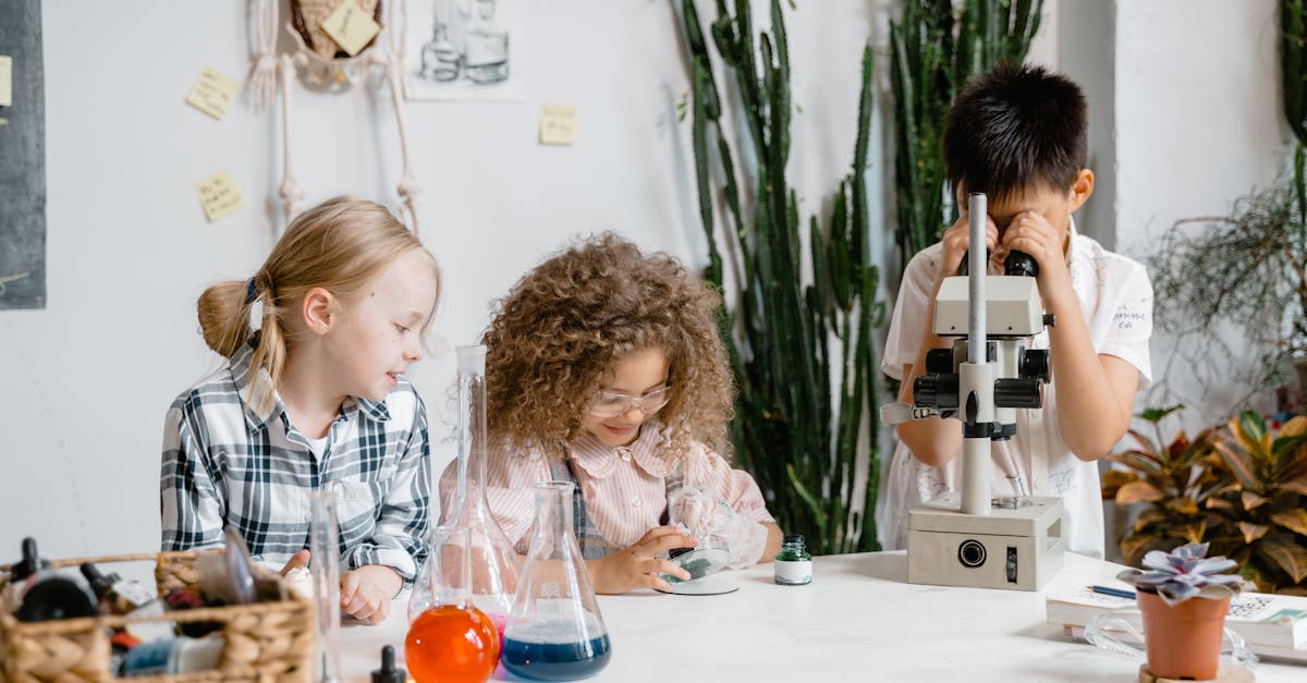 diverse group of children engaged in science experiments in a classroom laboratory setting