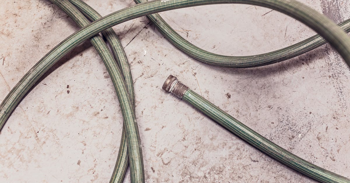 a green garden hose coiled and lying on a textured concrete surface