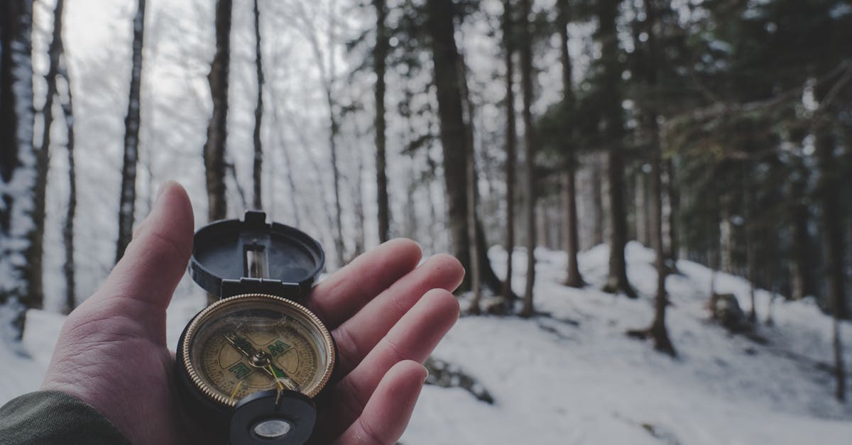 a hand holding a compass in a snowy forest liezen austria