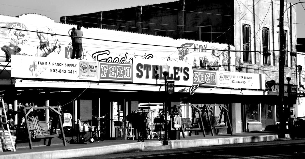black and white image of steele s feed store capturing a classic rural texas setting